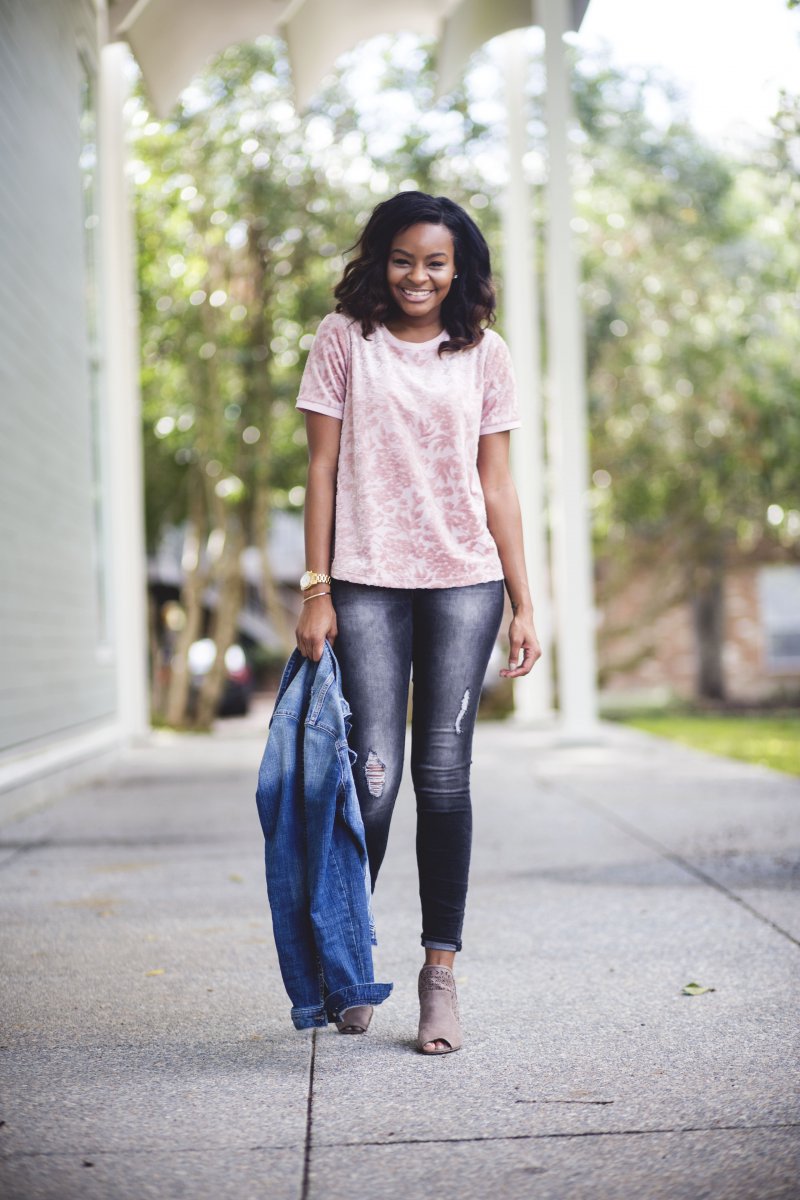 Pink Velvet Shirt & Denim For a Casual Monday - Styl'd Grace