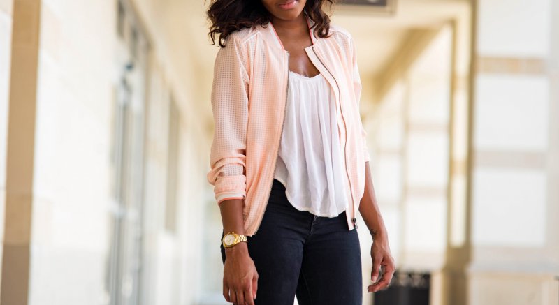 blush bomber jacket