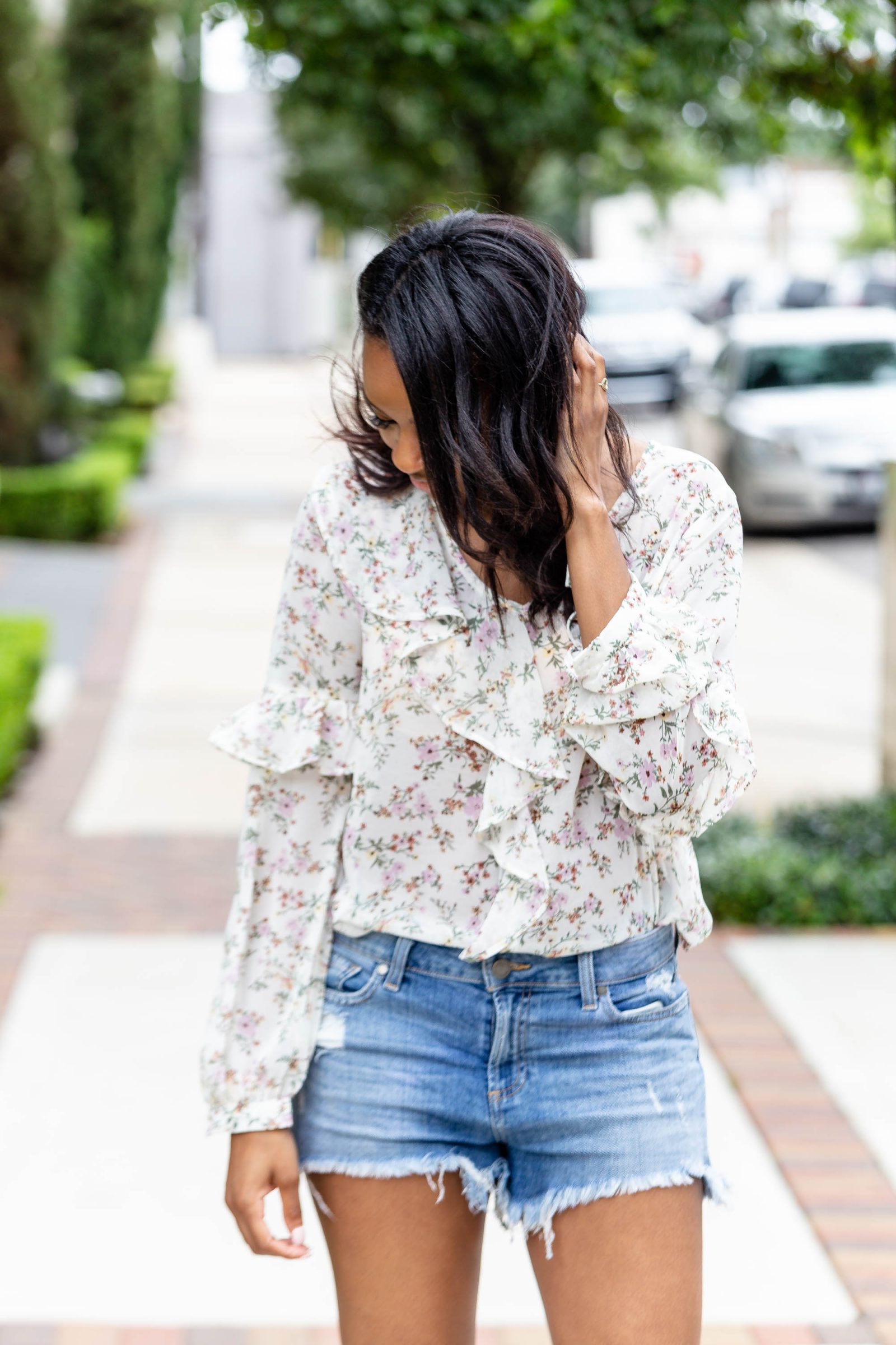 Hello June Denim Shorts Floral Tops Styl d Grace