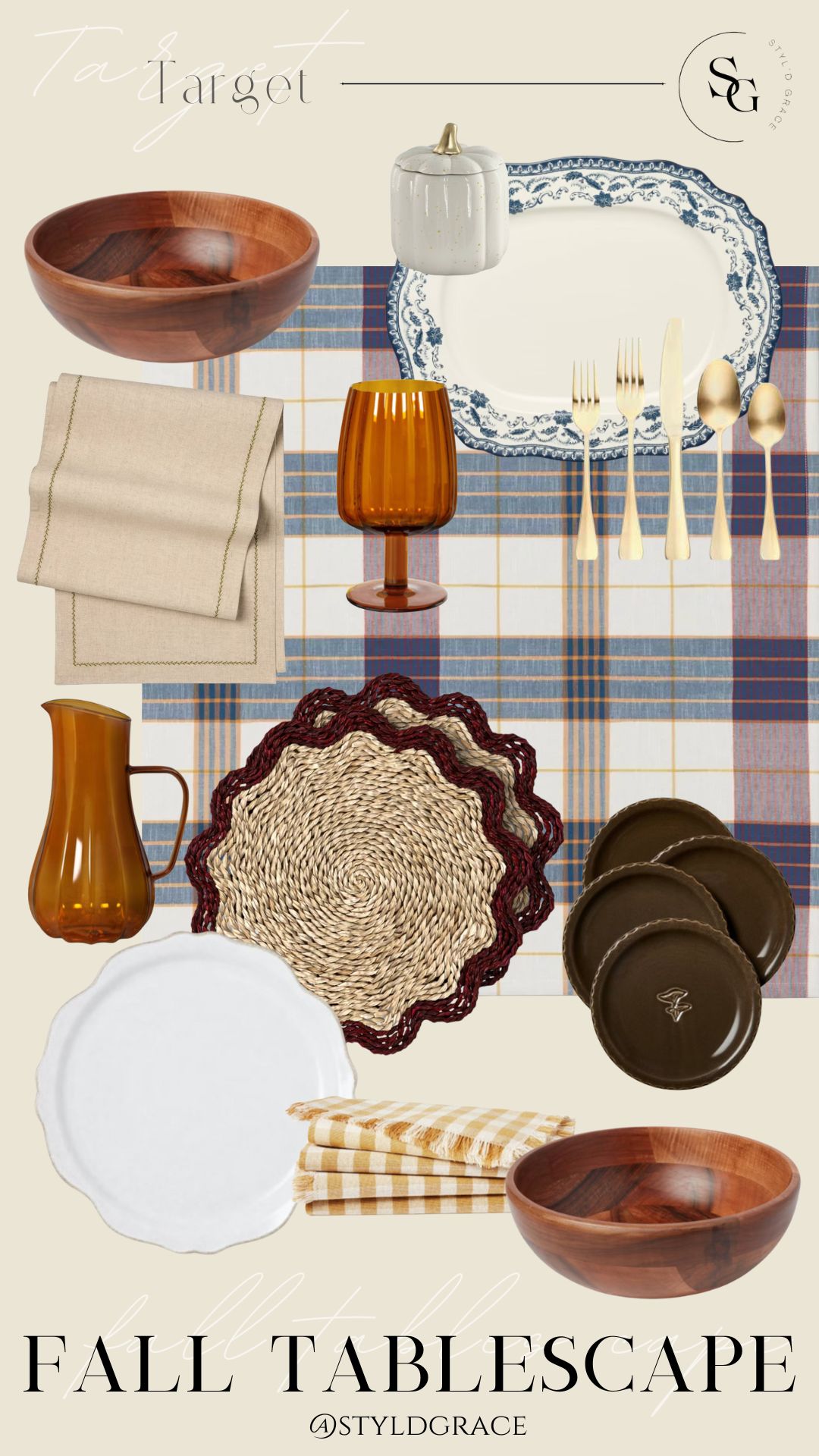 Neutral plaid tablescape