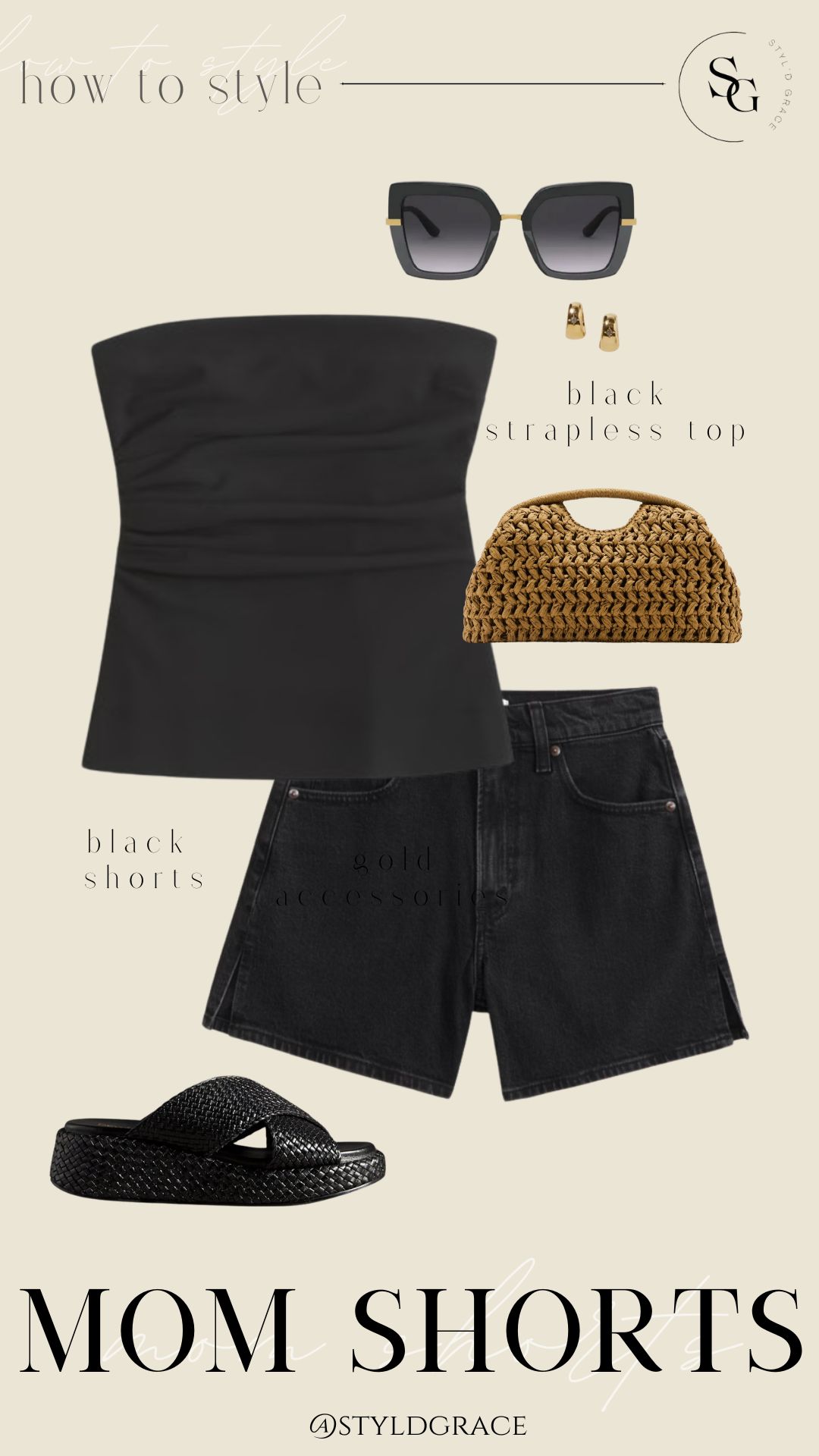 mom shorts with strapless top Denim mom shorts with a strapless top