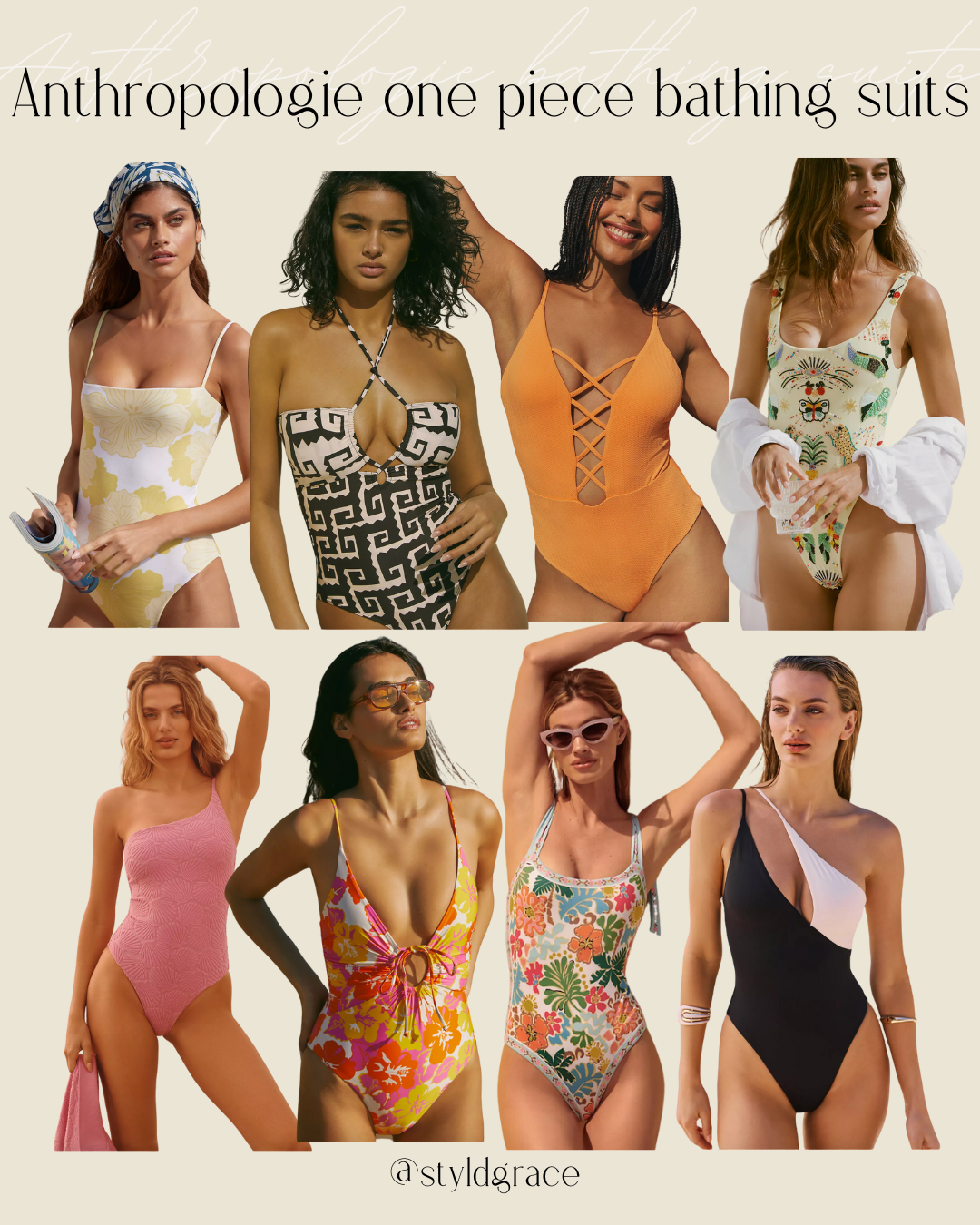 collage of one piece 2024 swimsuits from Anthropologie